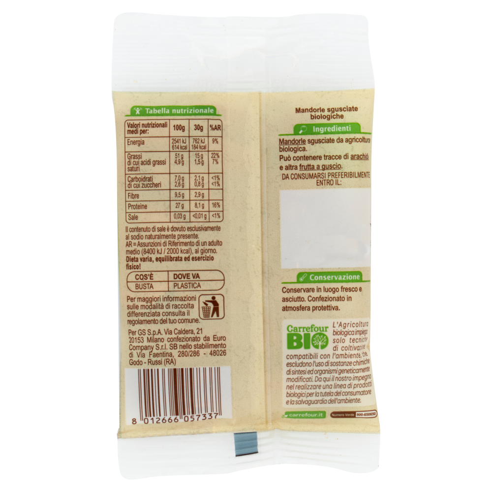 Carrefour Bio Mandorle sgusciate biologiche 30 g