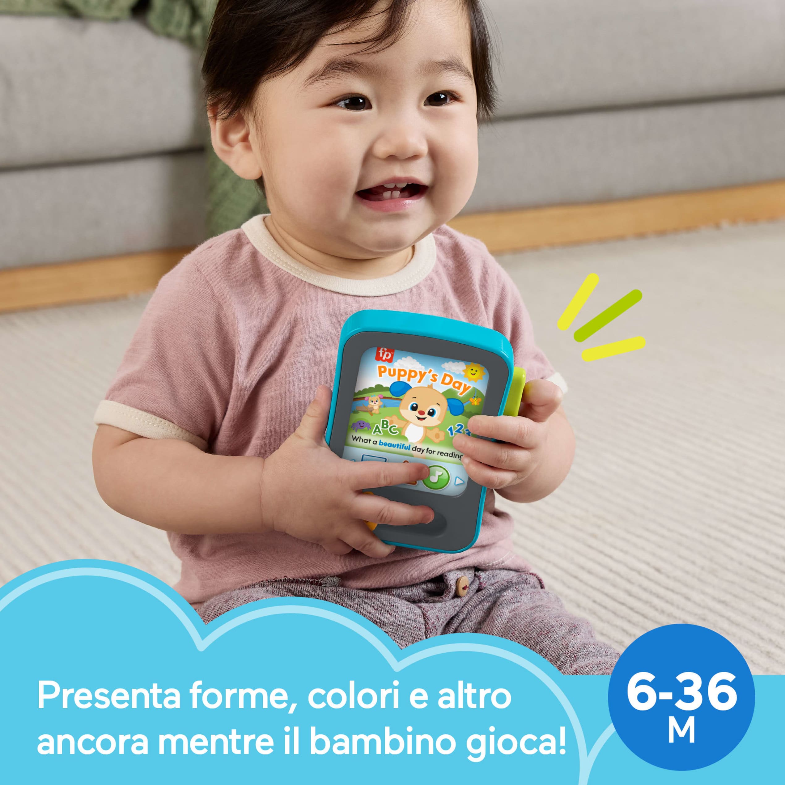 Fisher-Price Laugh & Learn Tablet Delle Storie Di Cagnolino Ridi E Impara Per Neonati, Giocattolo Elettronico Per L'Apprendimento, Con Musica E Luci, Versione Multilingue