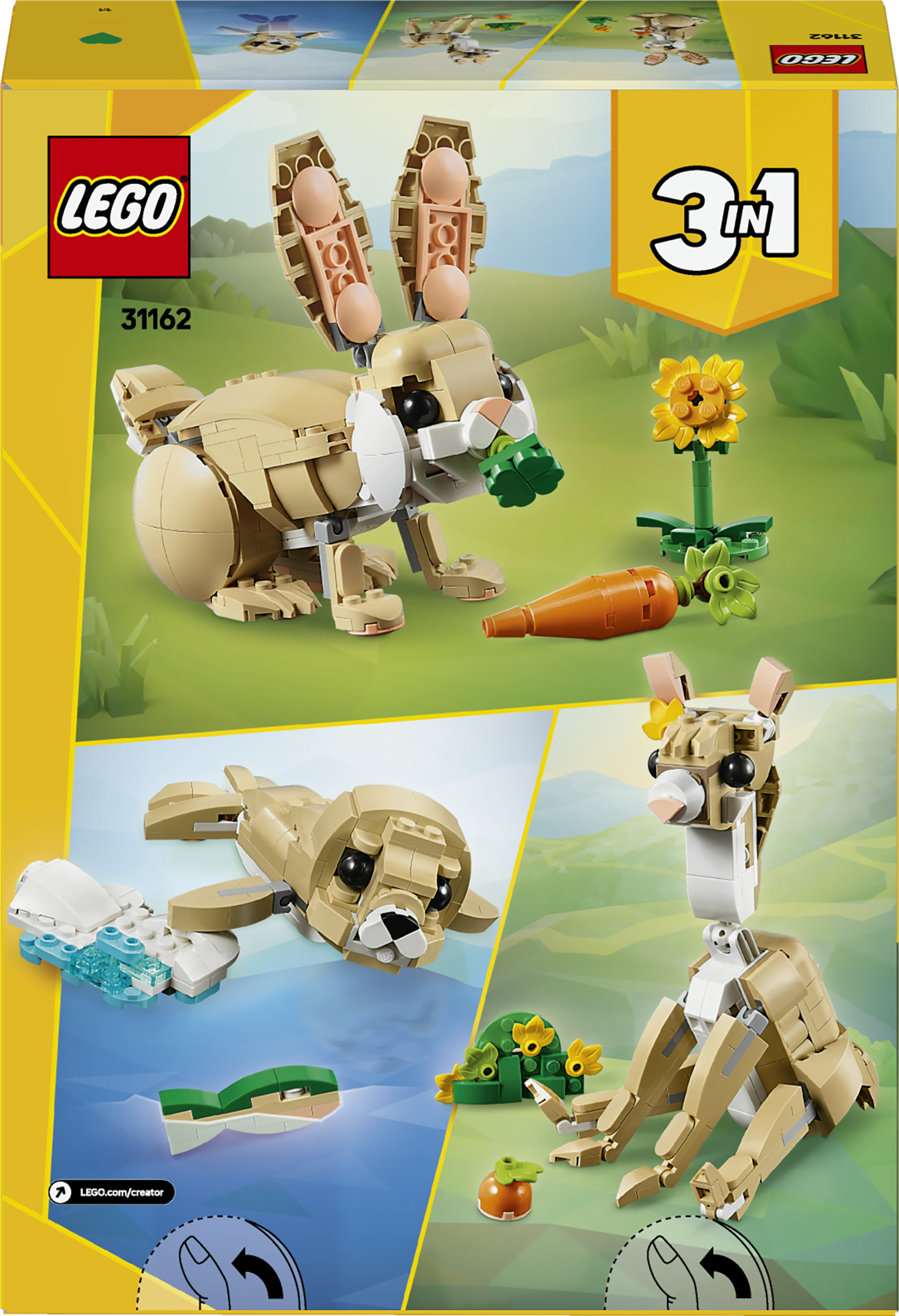 LEGO Creator 3 in 1 31162 Adorabile Coniglio Giocattolo, Si Trasforma in Lama o in Foca, Regalo per Bambini e Bambine 8+ Anni