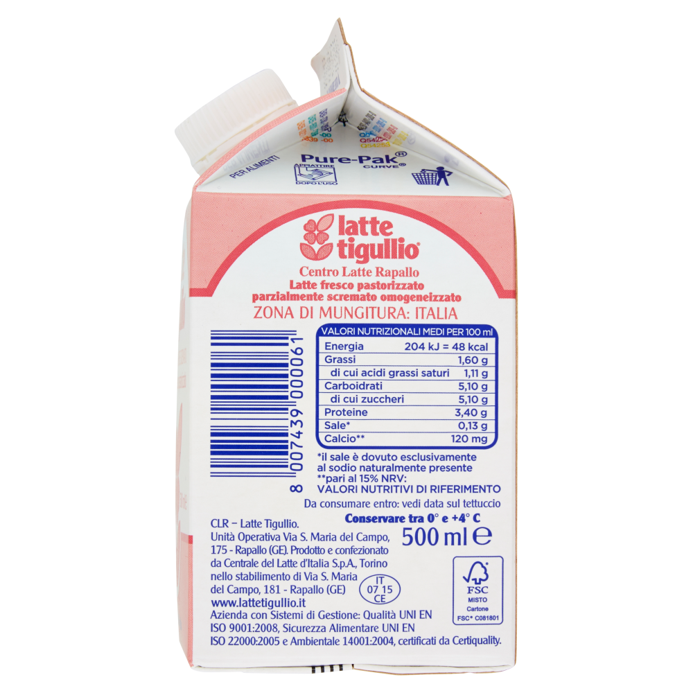 latte tigullio latte fresco pastorizzato Parzialmente Scremato 500 ml