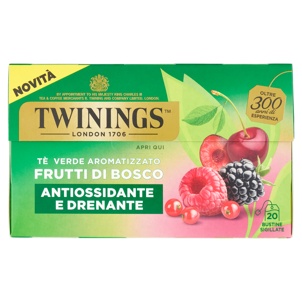Twinings Frutti di Bosco Tè Verde aromatizzato Antiossidante e Drenante 20 filtri The 30 g