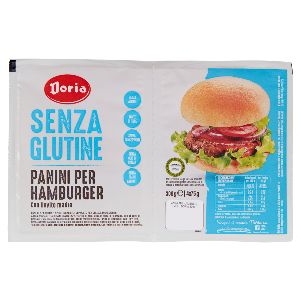 Doria Senza Glutine Panini per Hamburger 4 x 75 g