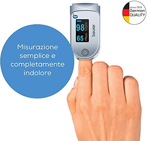 Beurer PO 60 Saturimetro Bluetooth a Lettura Istantanea con Visualizzazione Grafica del Battito Cardiaco e 100 Posizioni di Memoria