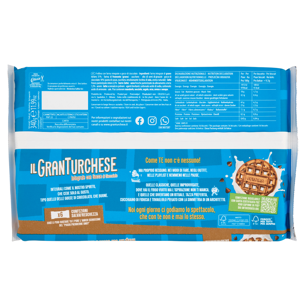 Colussi il GranTurchese Integrale con Gocce di Cioccolato 340 g
