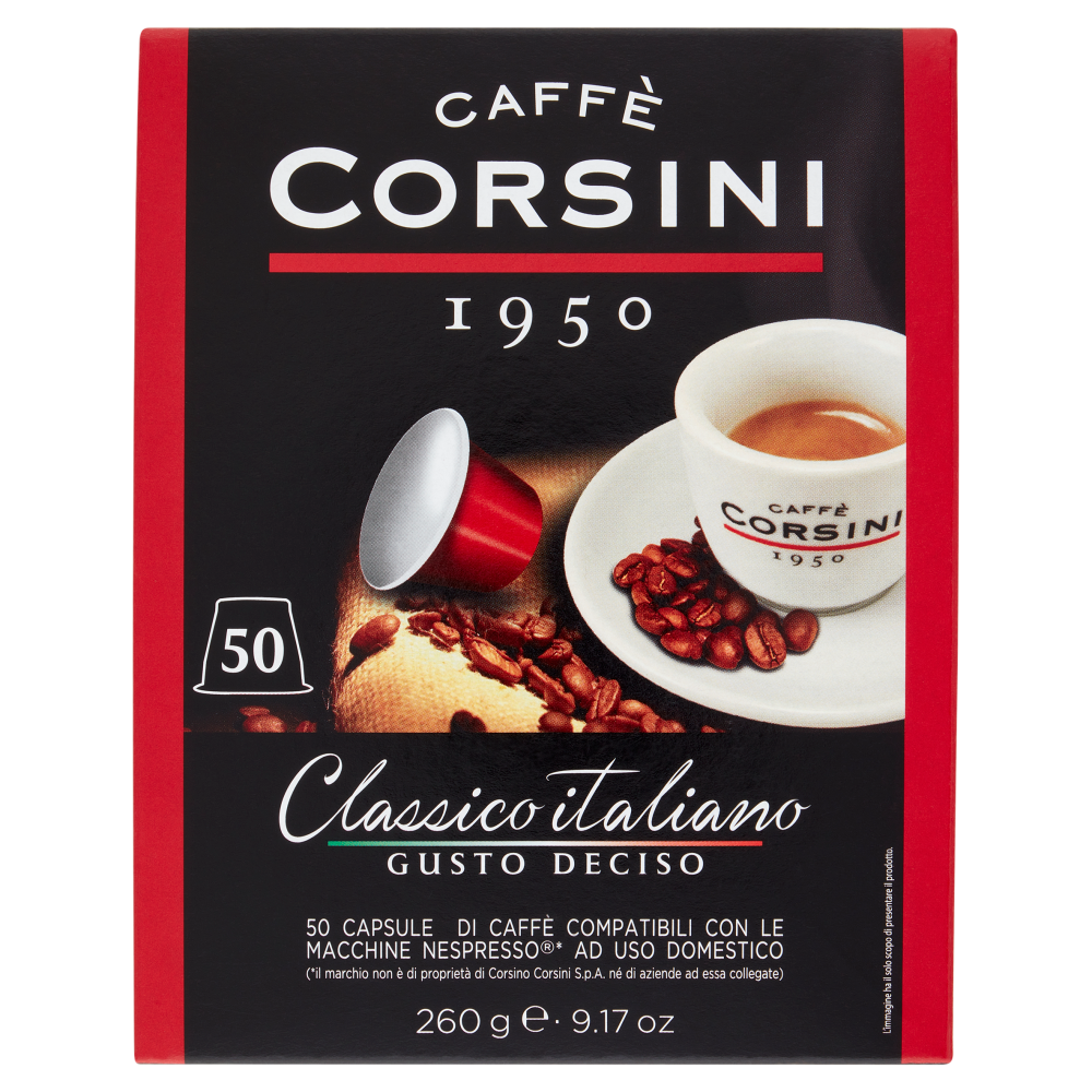 Caffè Corsini Classico italiano Gusto Deciso 50 Capsule di Caffè Compatibili Nespresso* 260 g