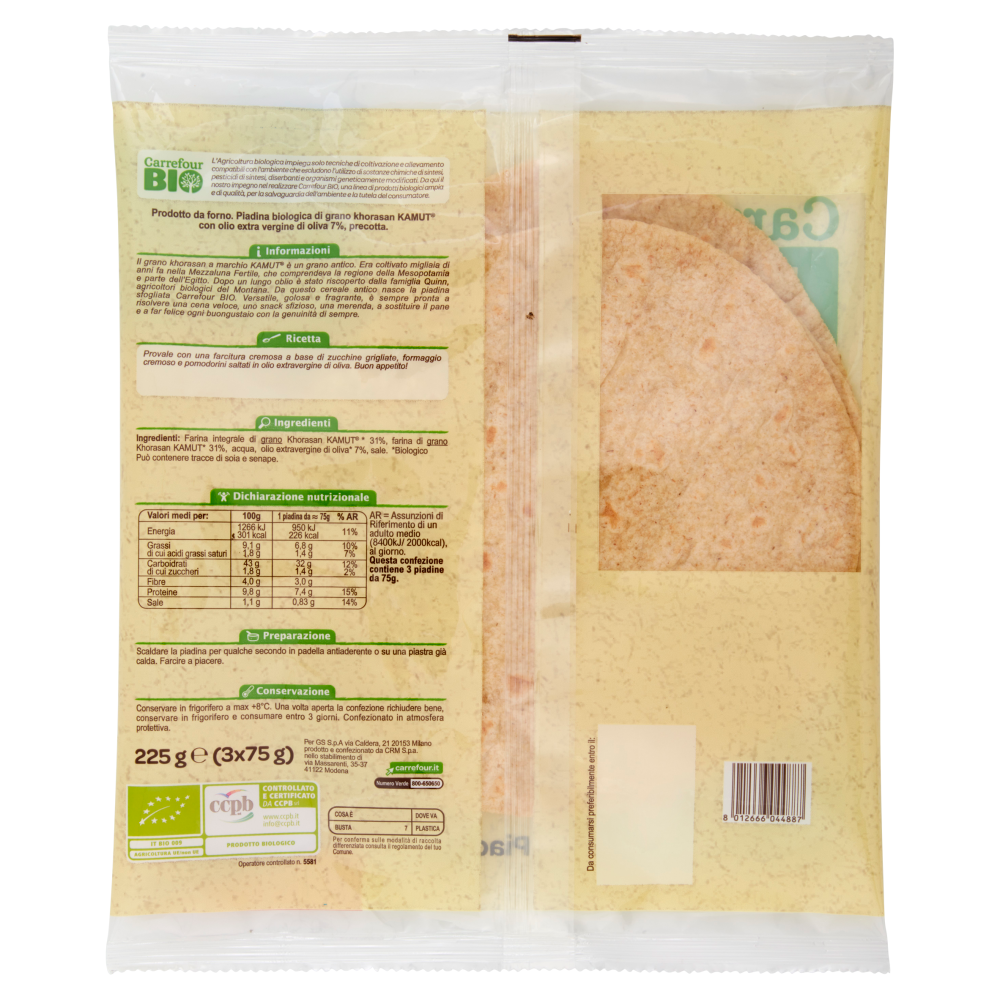Carrefour Bio Piadina di grano khorasan Kamut 3 x 75 g
