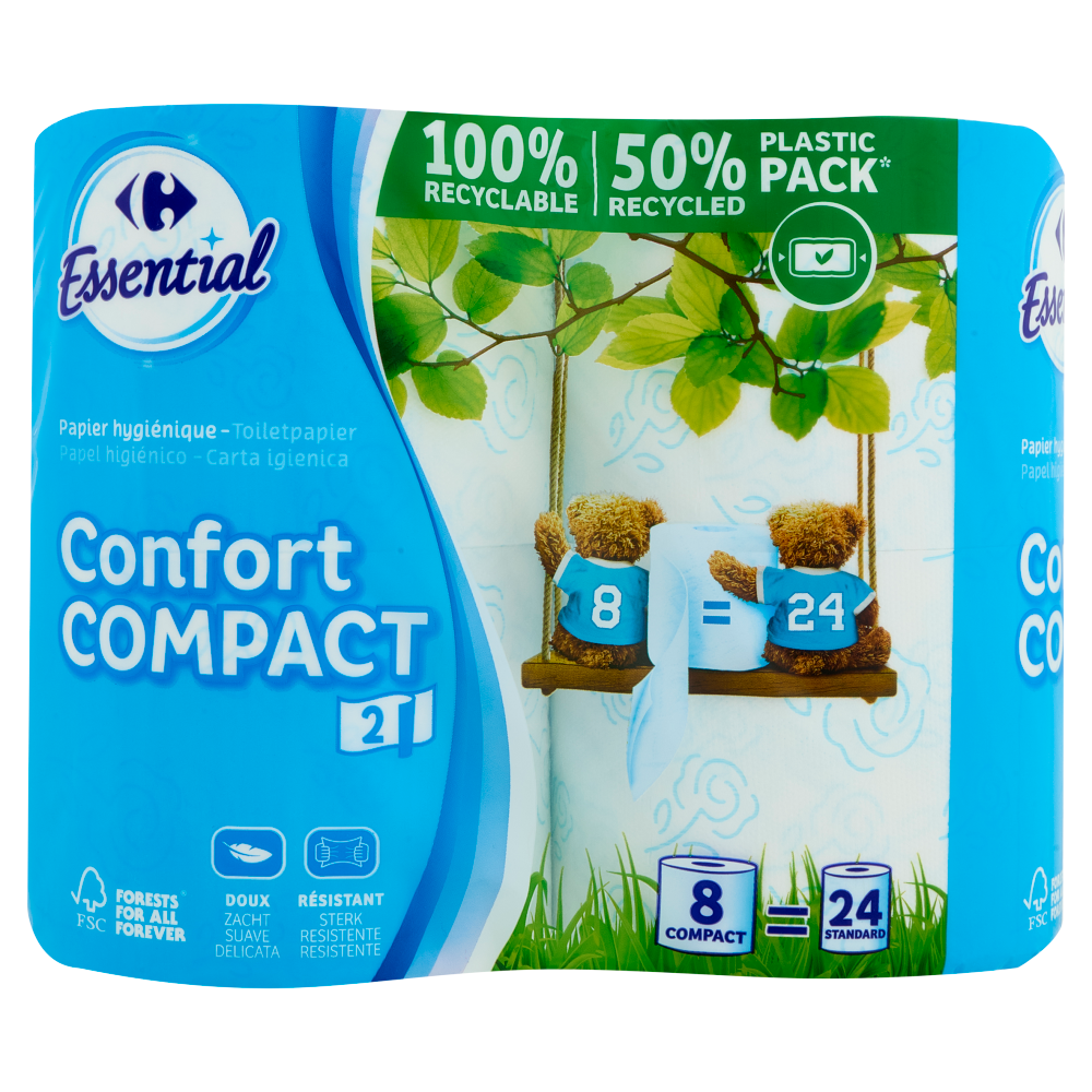 Carrefour Essential Carta igienica Confort Compact 2 Veli 8 pz