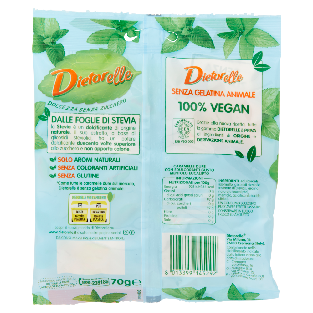 Dietorelle con estratto di Stevia Dure Mentolo e Eucalipto 70 g