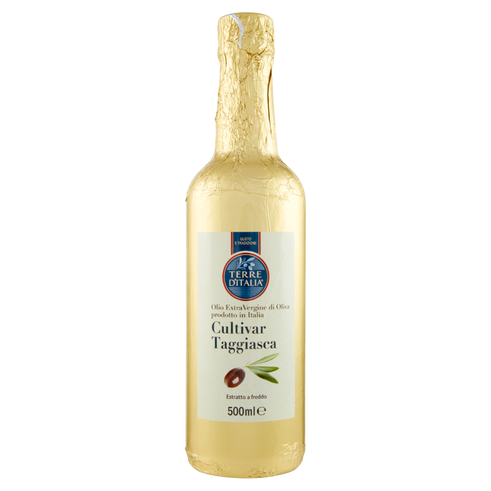 Terre d'Italia Olio Extra Vergine di Oliva prodotto in Italia Cultivar Taggiasca 500 ml