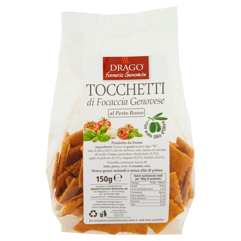 Drago Tocchetti di Focaccia Genovese al Pesto Rosso 150 g