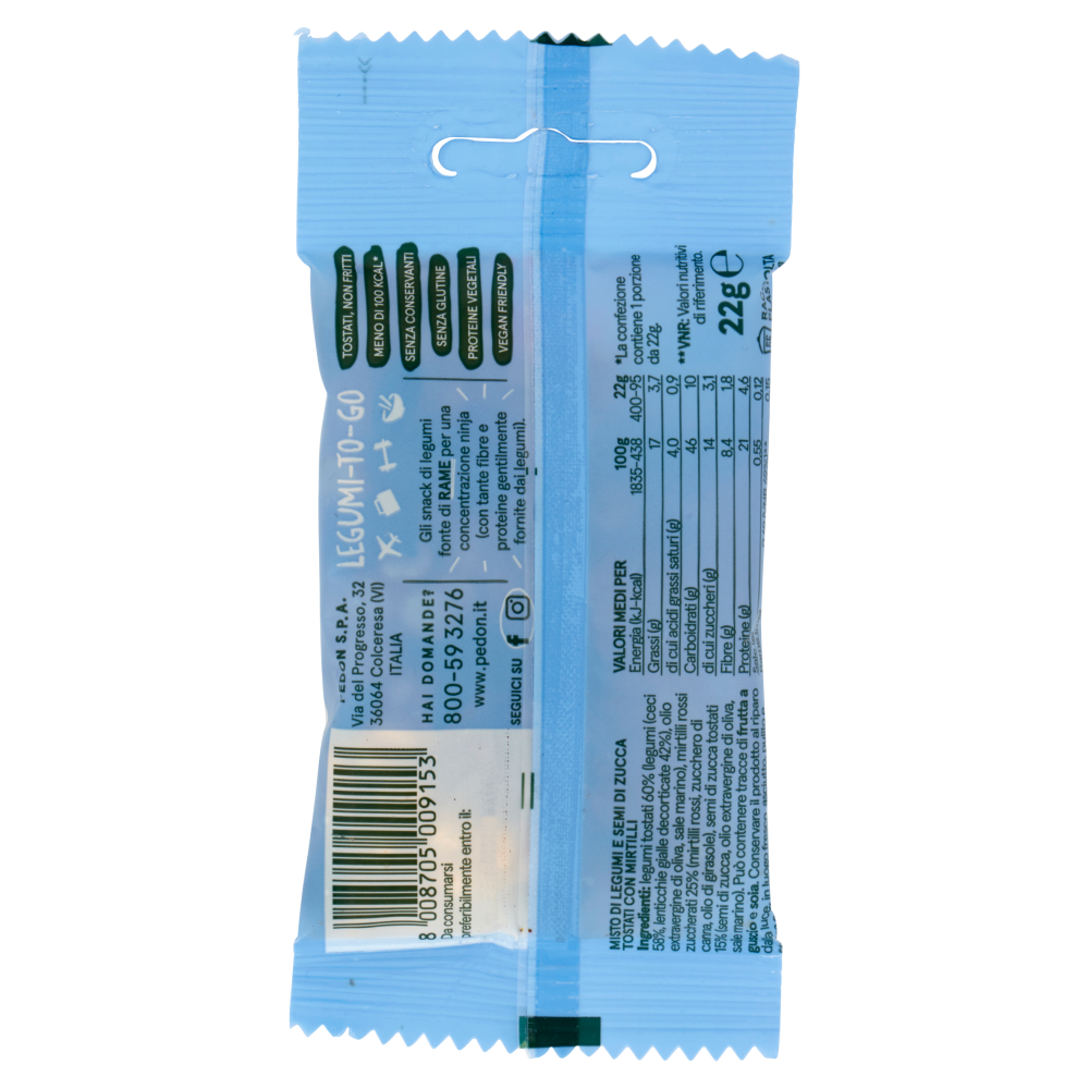 pedon I Legumi Fatti a Snack Ceci Lenticchie con Semi Zucca & Mirtilli Rossi 22 g