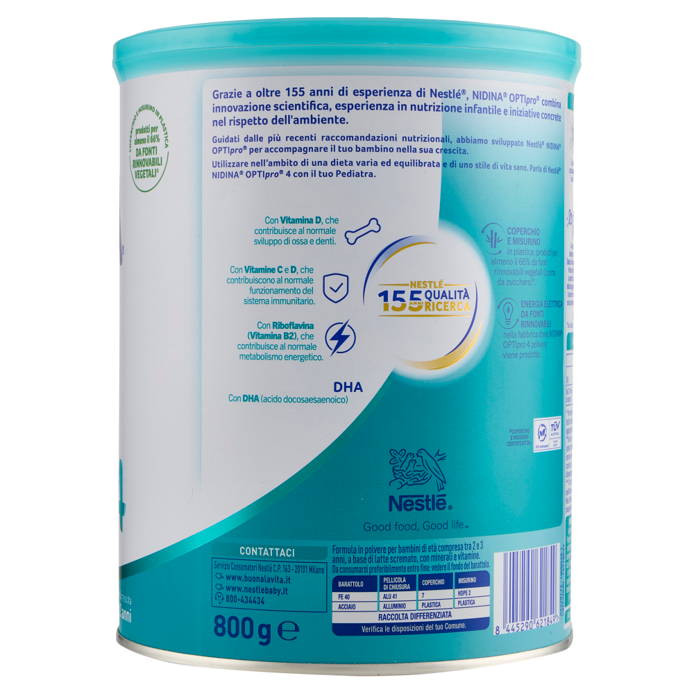 NESTLÉ NIDINA Optipro 4 Latte di crescita in polvere per bambini da 2 anni Latta 800g