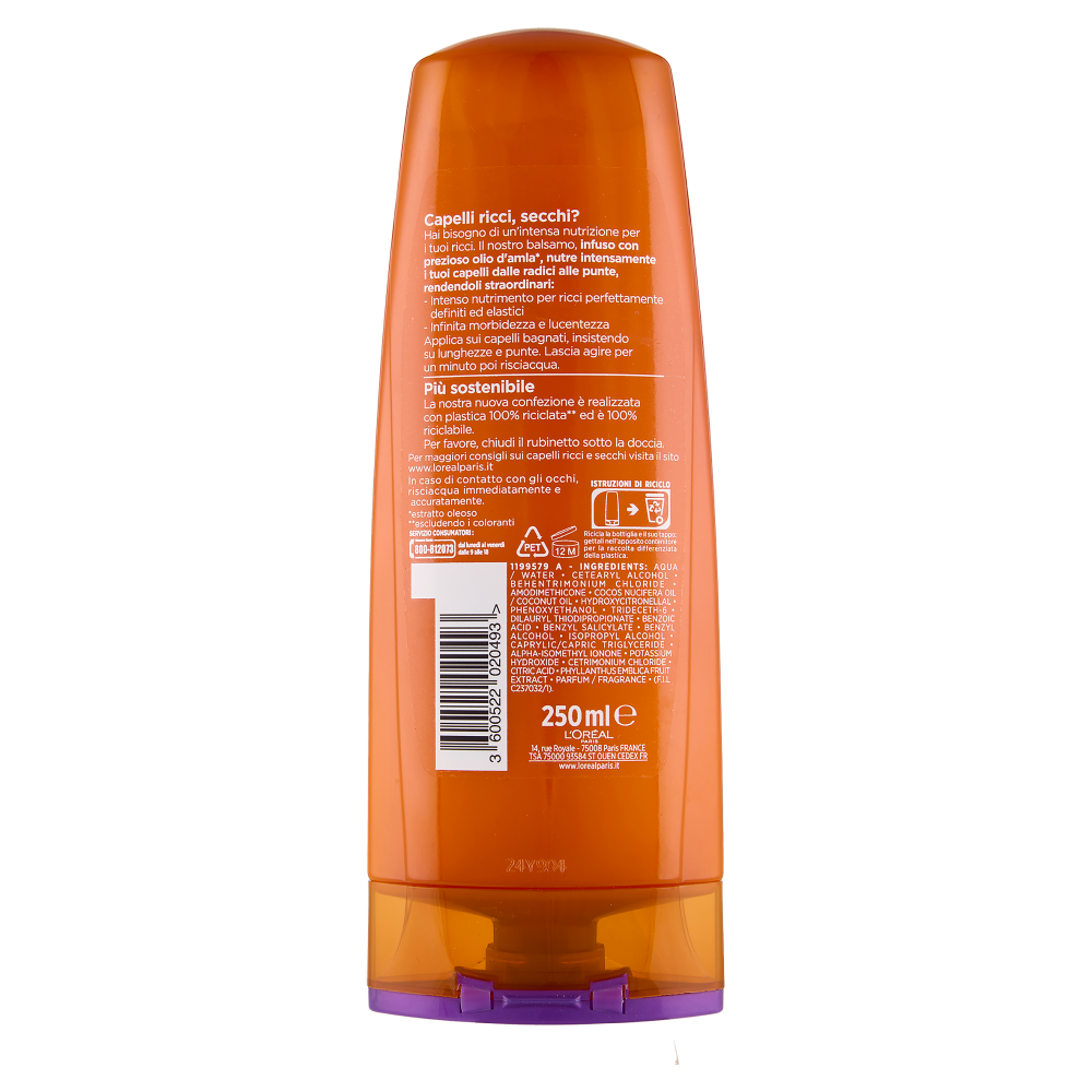 Elvive Olio Straordinario d'Amla Balsamo Ricci Sublimi, per Capelli Ricci e Secchi, 250 ml