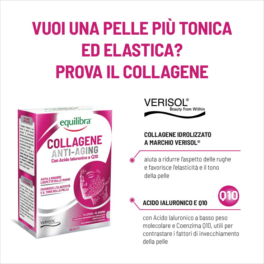 Equilibra Collagene Anti-Aging con Acido Ialuronico e Q10 14 Stick monodose 140 g