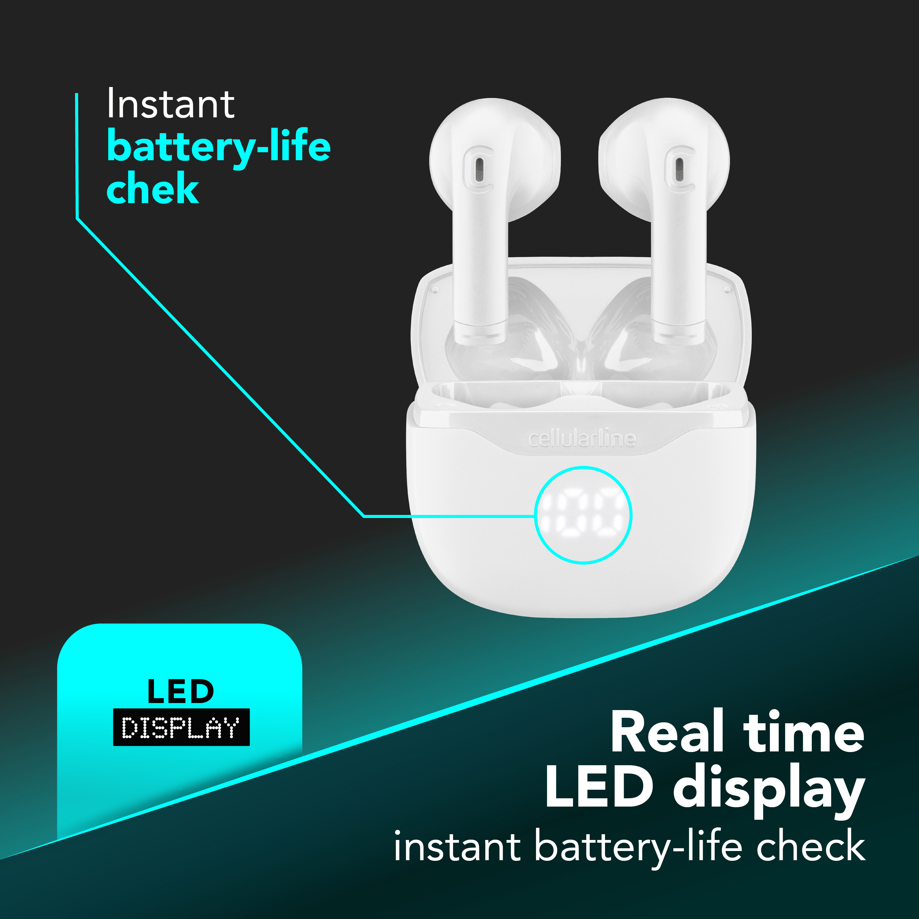 Cellularline Core Auricolare Bluetooth TWS con custodia di ricarica e display led