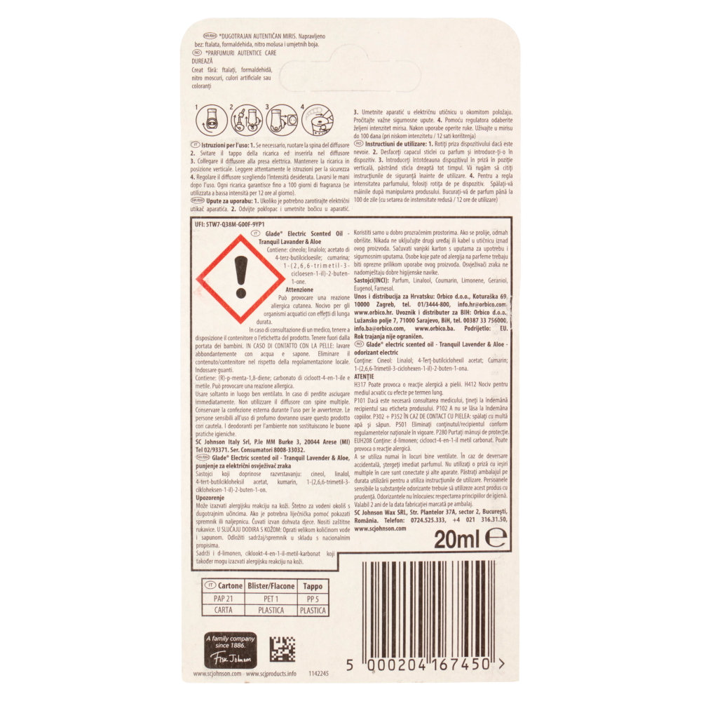 Glade Liquido Elettrico Ricarica, Profumatore per Ambienti Fragranza Lavanda & Aloe 20ml