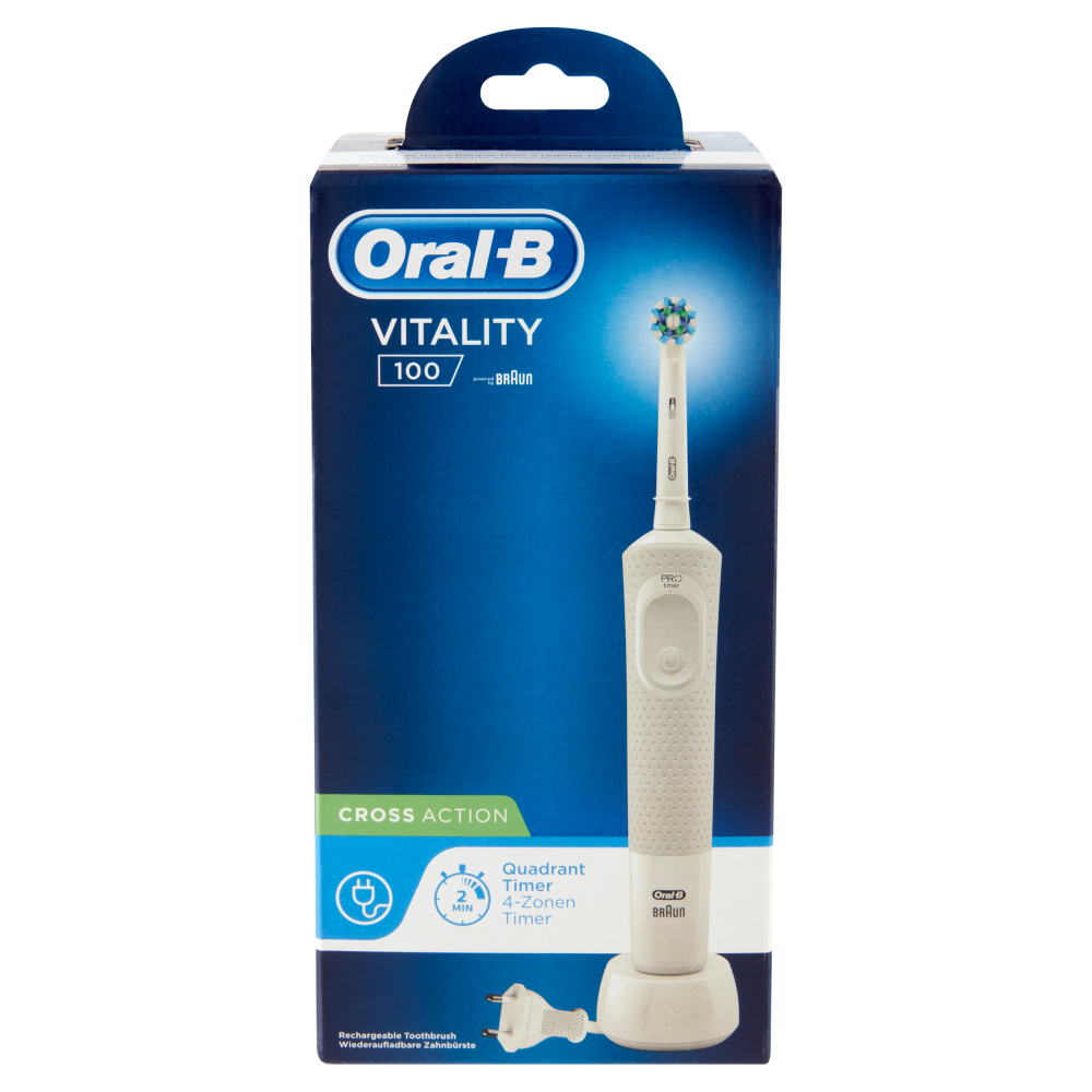 Oral-B Power Spazzolino Elettrico Ricaricabile Vitality 100 Cross Action Bianco