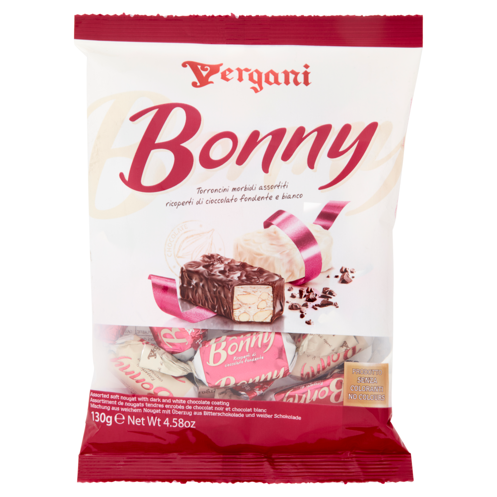Vergani Bonny Torroncini morbidi assortiti ricoperti di cioccolato fondente e bianco 130 g