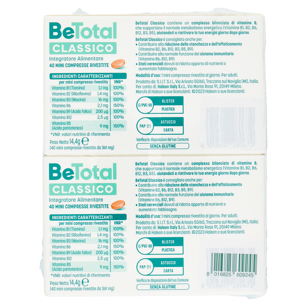 BeTotal Vitamina B, B6 Integratore per Riattivare l'Energia e Ridurre la Stanchezza 80 cpr 2 x 14,4g