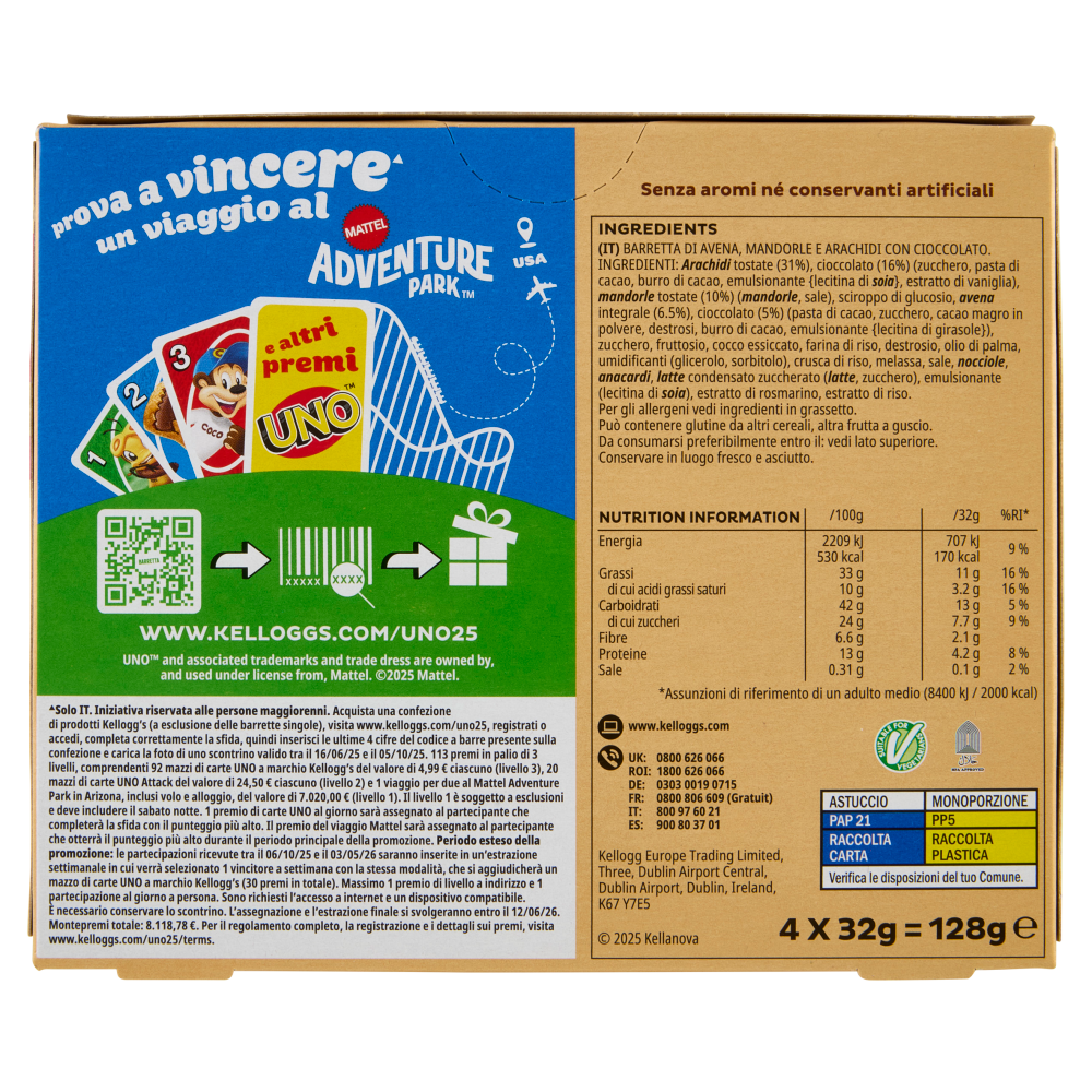 Kellogg's Barretta Mandorle e Cioccolato 4 x 32 g