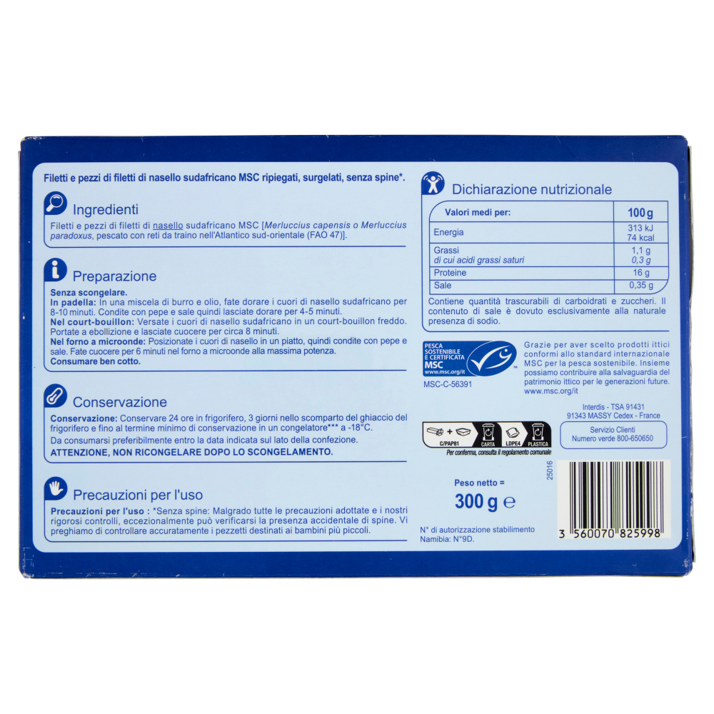 Carrefour Extra 6 Cuori di Nasello Sudafricano Senza Spine* Surgelato 300 g