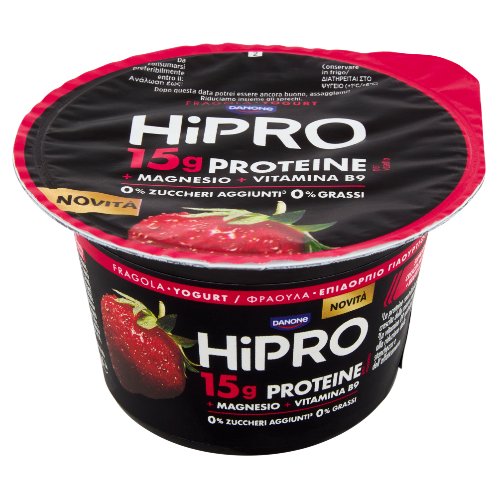 HiPRO Yogurt Magro,15g Proteine,0% Grassi,Fragola,Nuova ricetta con Magnesio e Vit B9,160 g