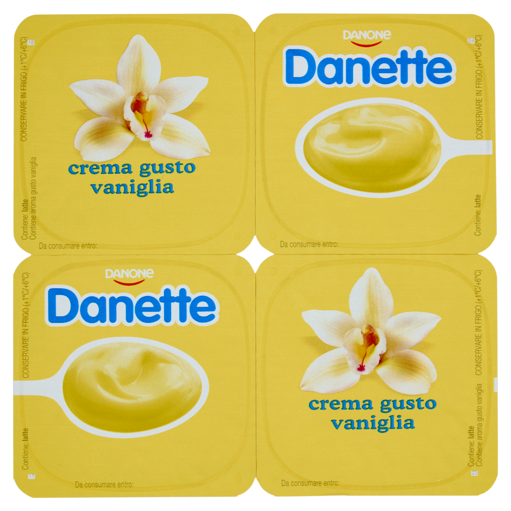 DANETTE  budino gusto vaniglia, fresco dessert, Senza Conservanti, Senza Glutine, 4x125g
