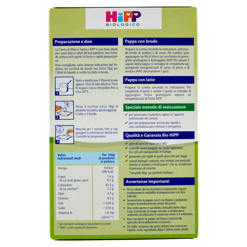 HiPP Biologico Crema di Cereali Mais e tapioca 200 g