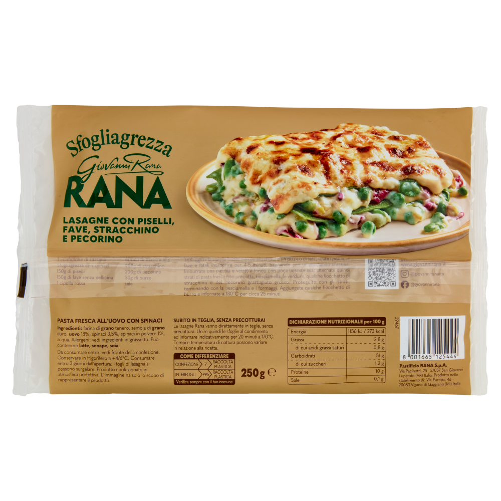Giovanni Rana Sfogliagrezza Lasagne Fresche all'Uovo con Spinaci 250 g