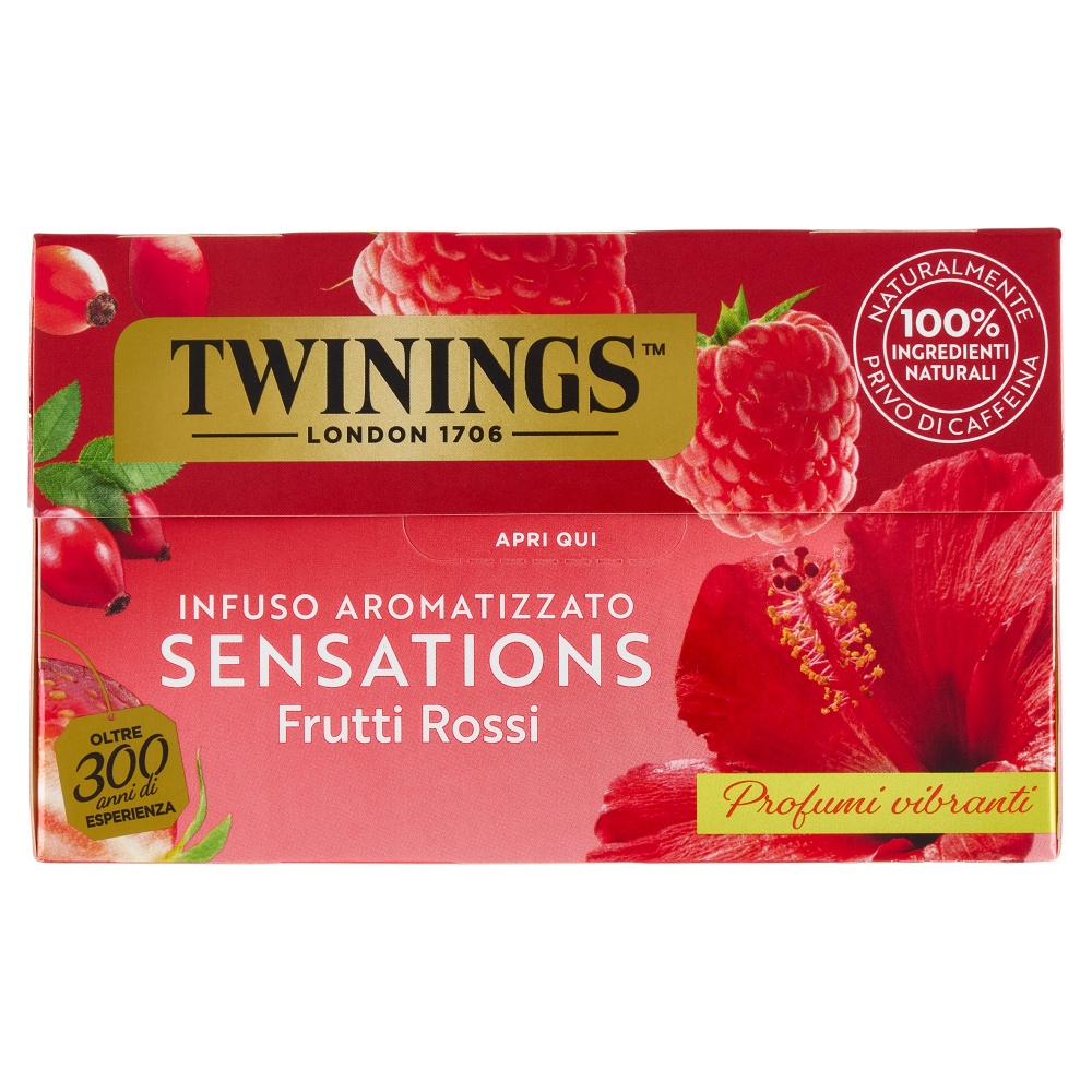 Twinings Frutti Rossi Infuso Sensations alla fragola, lampone, ibisco e rosa canina 20 filtri 40 