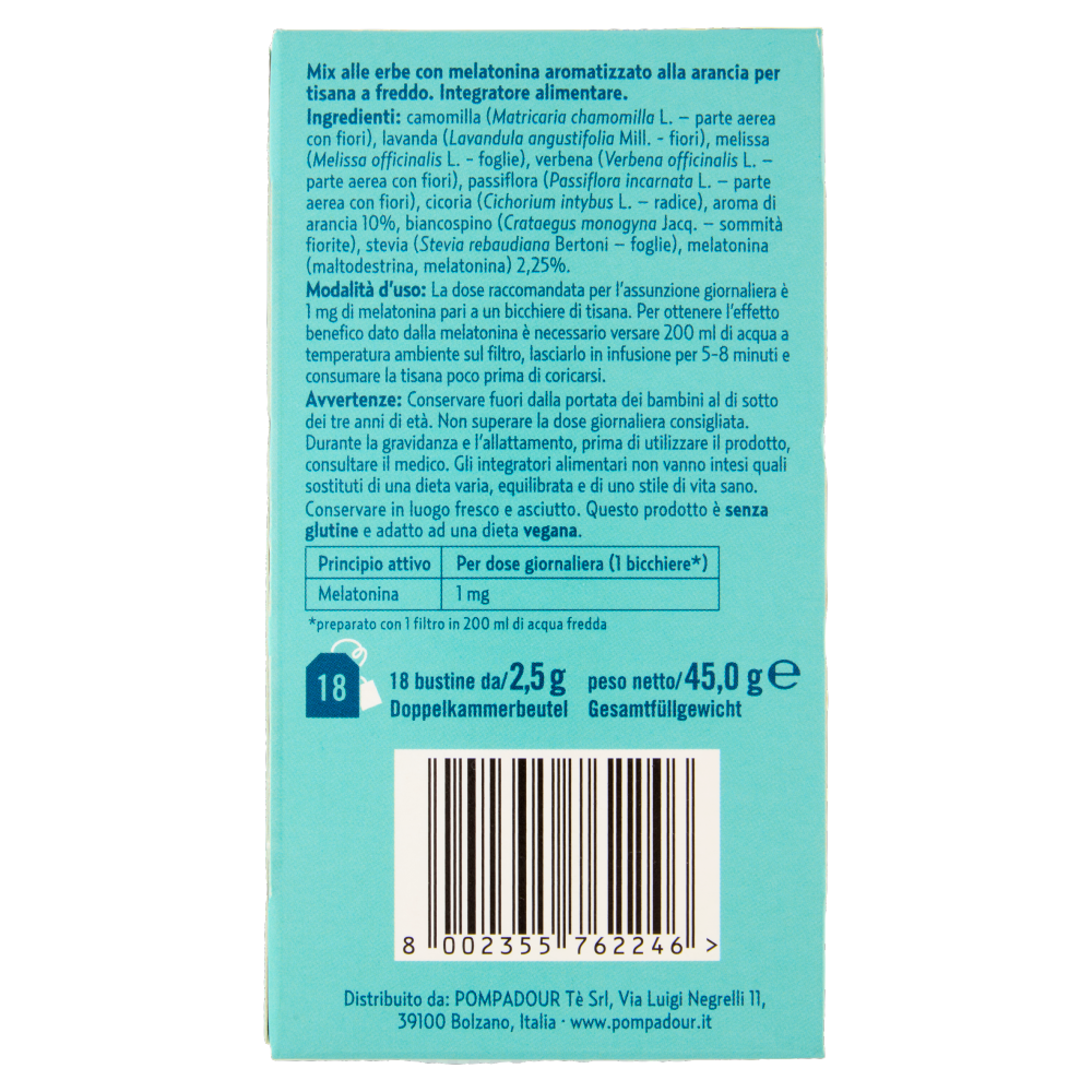 Pompadour Le Tisane Tisana Fredda Fai Bei Sogni con Melatonina* 18 x 2,5 g
