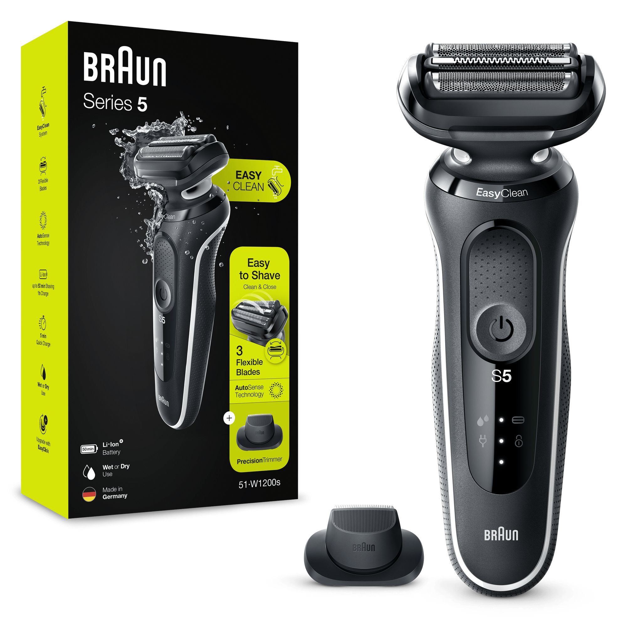 Braun Series 5 51-W1200s Rasoio Trimmer Nero, Bianco