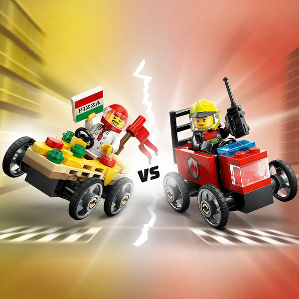 LEGO City Pack veicoli da corsa: pizzaiolo contro pompiere