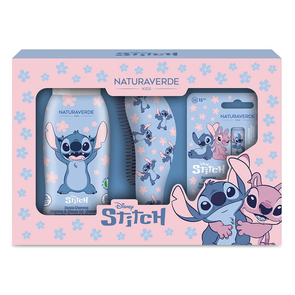 STITCH GIFTSET SPAZZOLA Doccia Shampoo 250ML+ Burrocacao 5 ml+Spazzola)