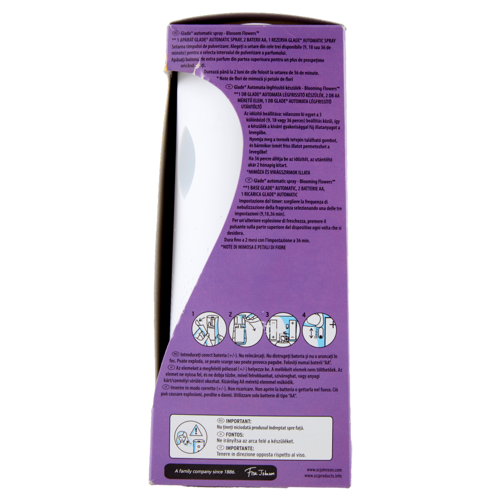 Glade® Automatic Spray Base, Profumatore per Ambienti, Fragranza Blooming Flowers Mimosa 269 ml