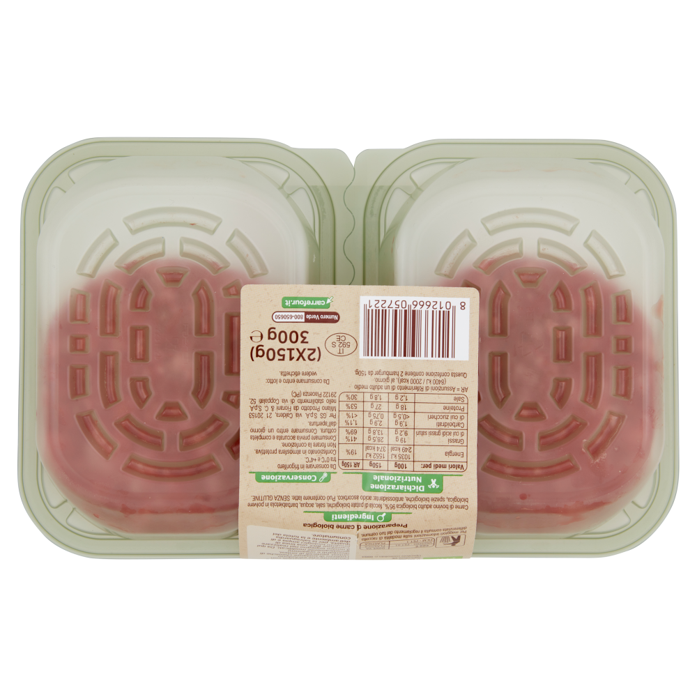 Carrefour Bio Hamburger di bovino adulto 2 x 150 g