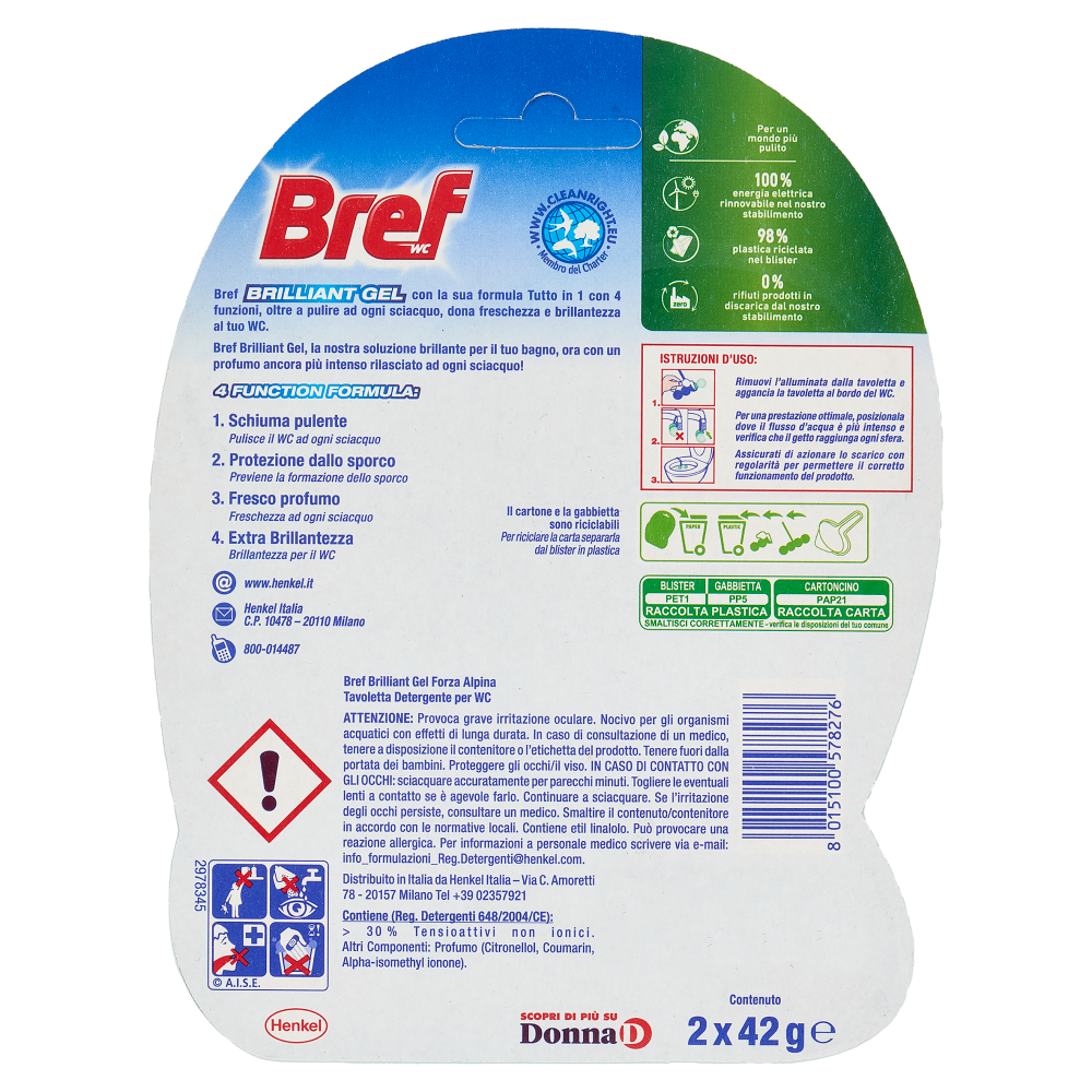 BREF WC Brilliant Gel Tutto in 1 Forza Alpina 2 x 42 g