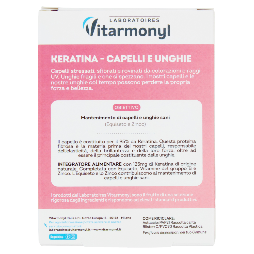 Laboratoires Vitarmonyl Keratina Capelli e Unghie Forza e lucentezza 30 Capsule 12,15 g