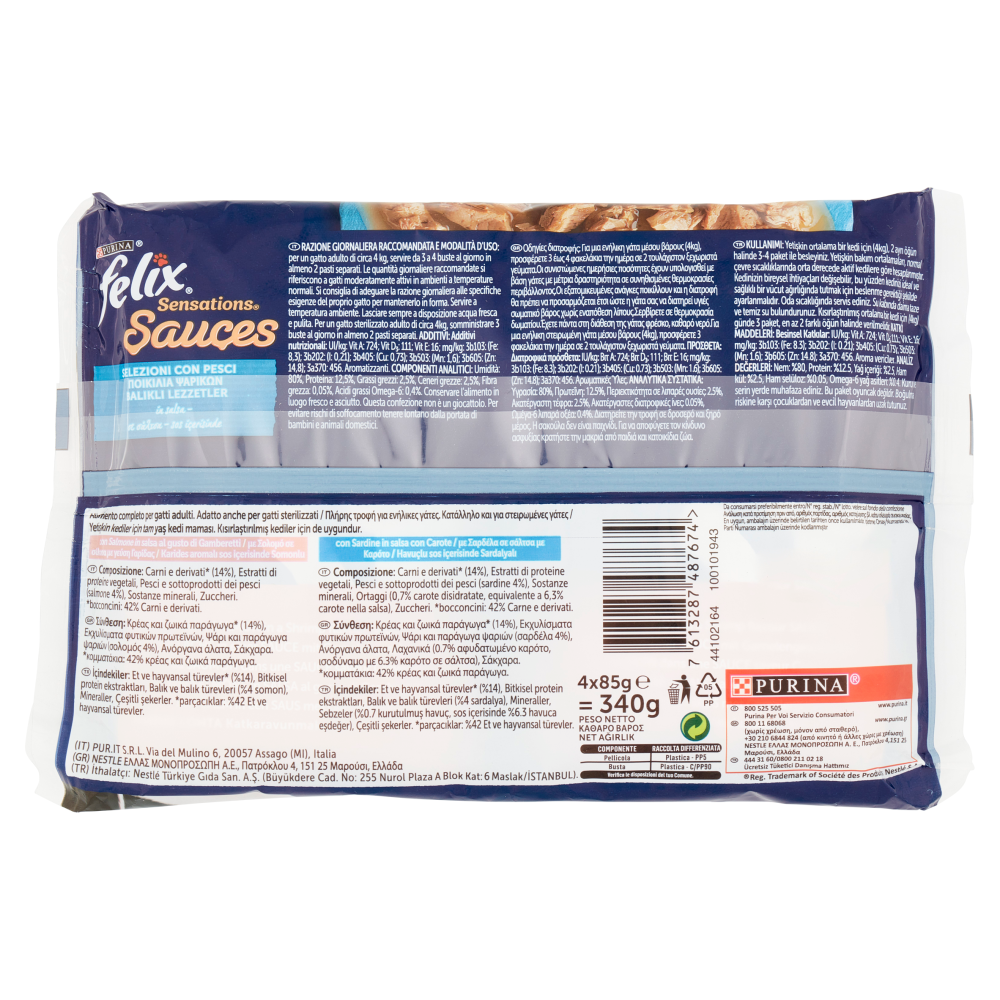 FELIX Sensations Sauces Selezioni con Pesci in salsa (Salmone & Sardine) 4 x 85 g
