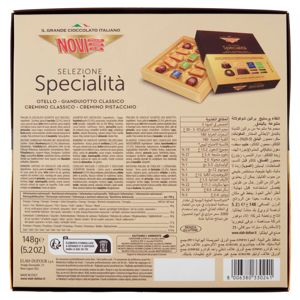 Novi Selezione Specialità Otello - Gianduiotto Classico - Cremino Classico - Cremino Pistacchio 148g