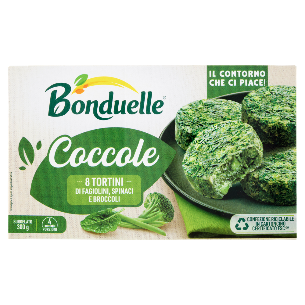 Bonduelle Coccole 8 Tortini di Fagiolini, Spinaci e Broccoli Surgelato 300 g