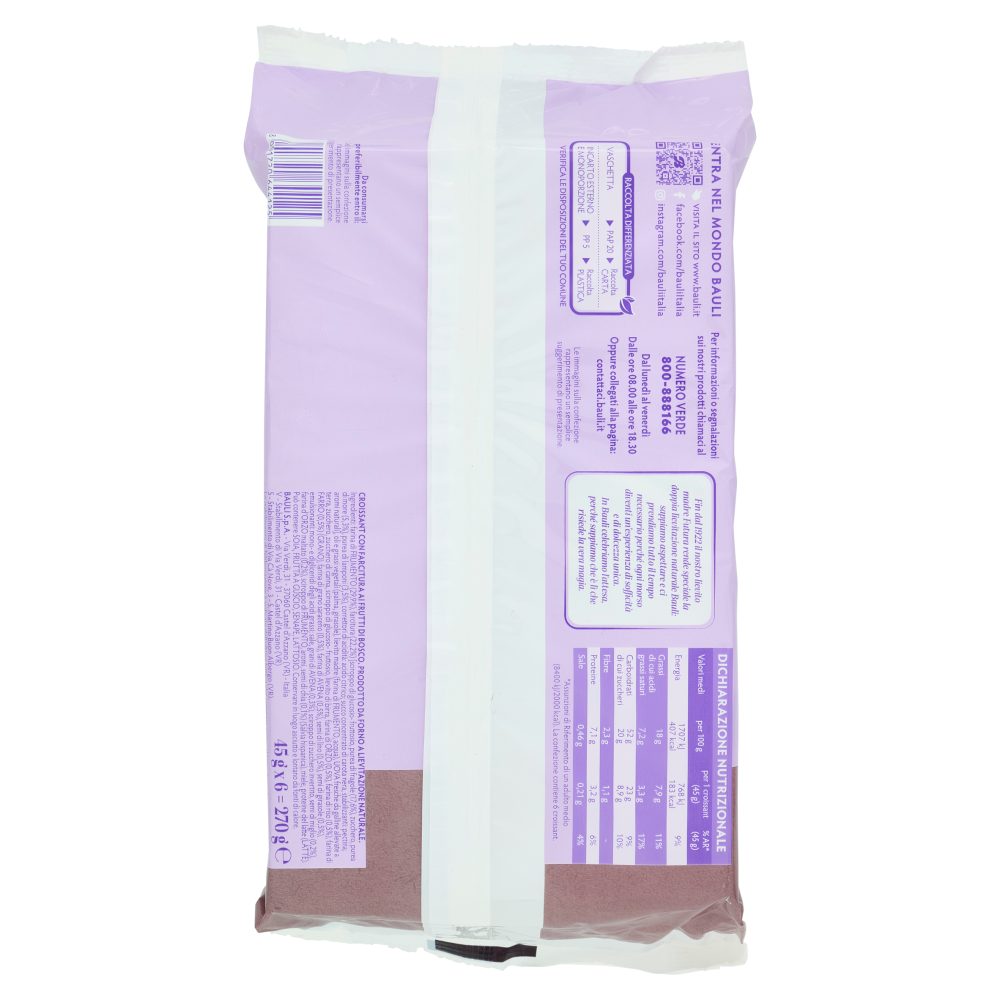 Bauli Croissant 7 Cereali e Semi Frutti di Bosco 6 x 45 g