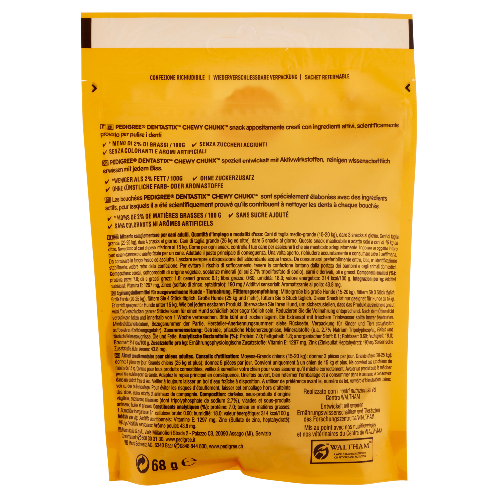 Pedigree Dentastix Chewy Chunx Gusto Pollo 15kg+ 68 g