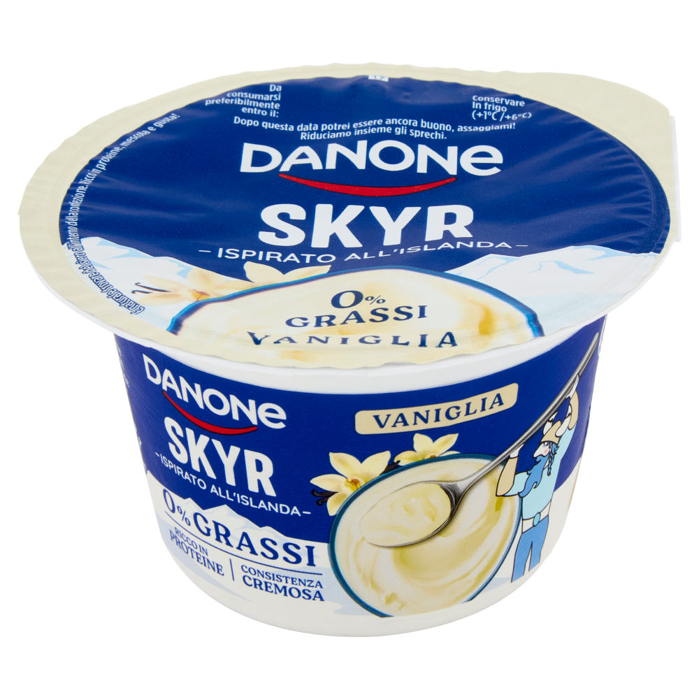 DANONE Skyr, Yogurt ispirato all'Islanda, 0% grassi, Cremoso, Ricco in Proteine, Vaniglia, 150g