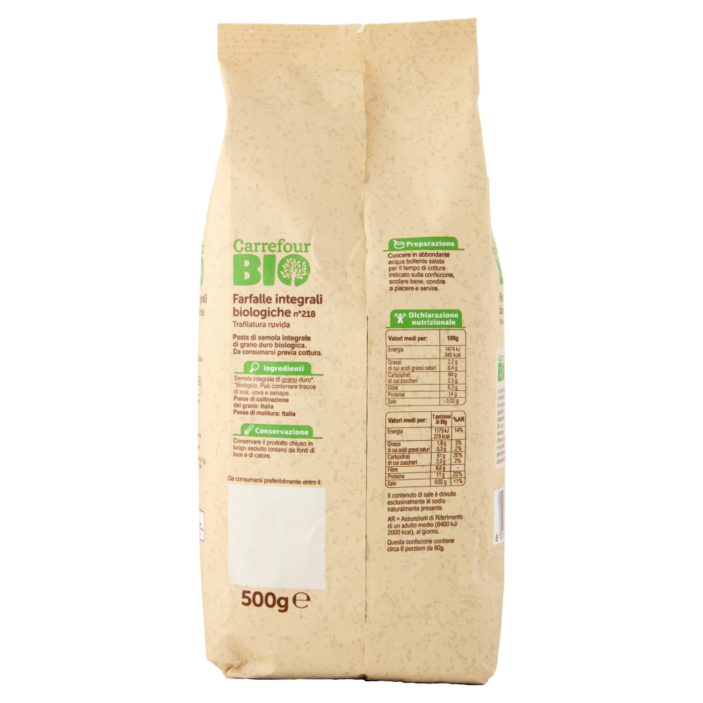 Carrefour Bio Farfalle integrali biologiche n°218 500 g
