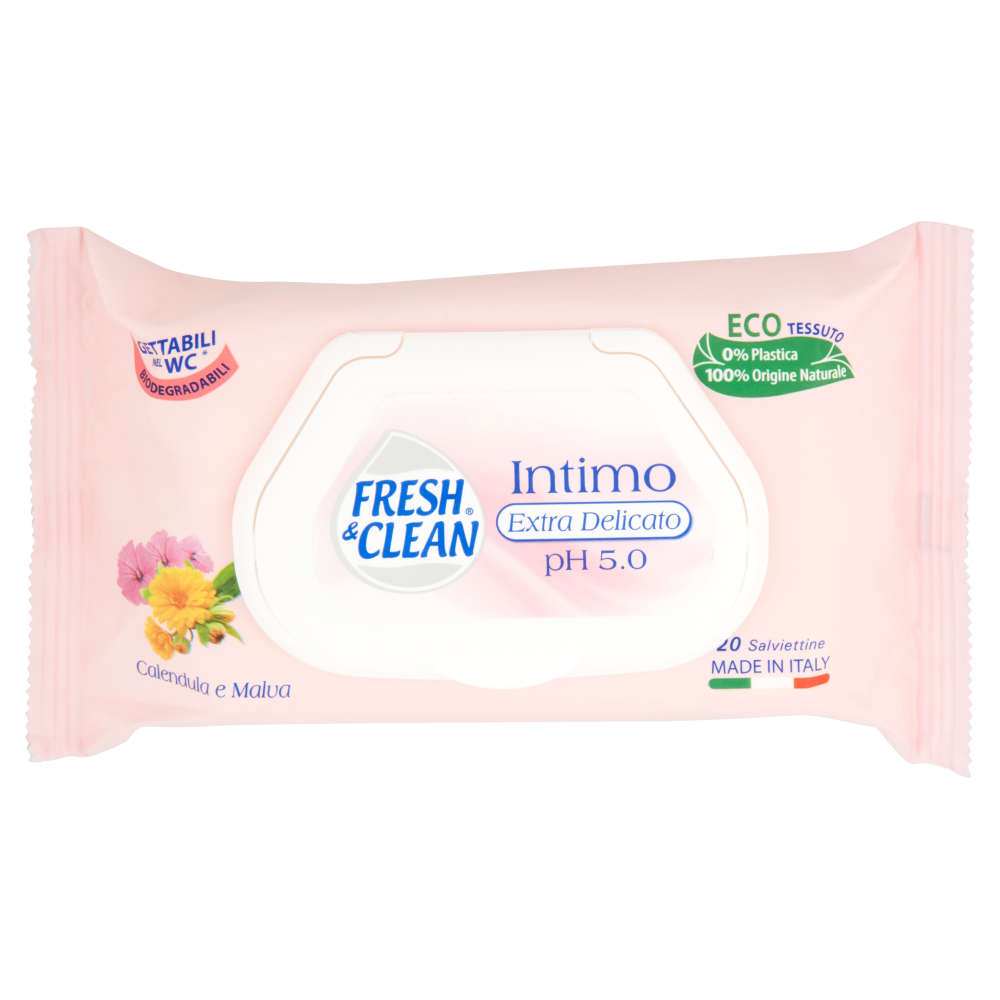 Fresh & Clean Intimo Extra Delicato pH 5.0 Salviettine Calendula e Malva 20 pz