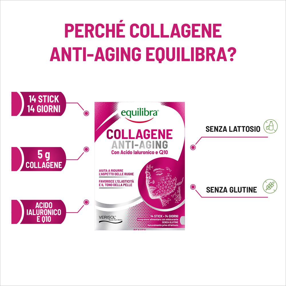Equilibra Collagene Anti-Aging con Acido Ialuronico e Q10 14 Stick monodose 140 g