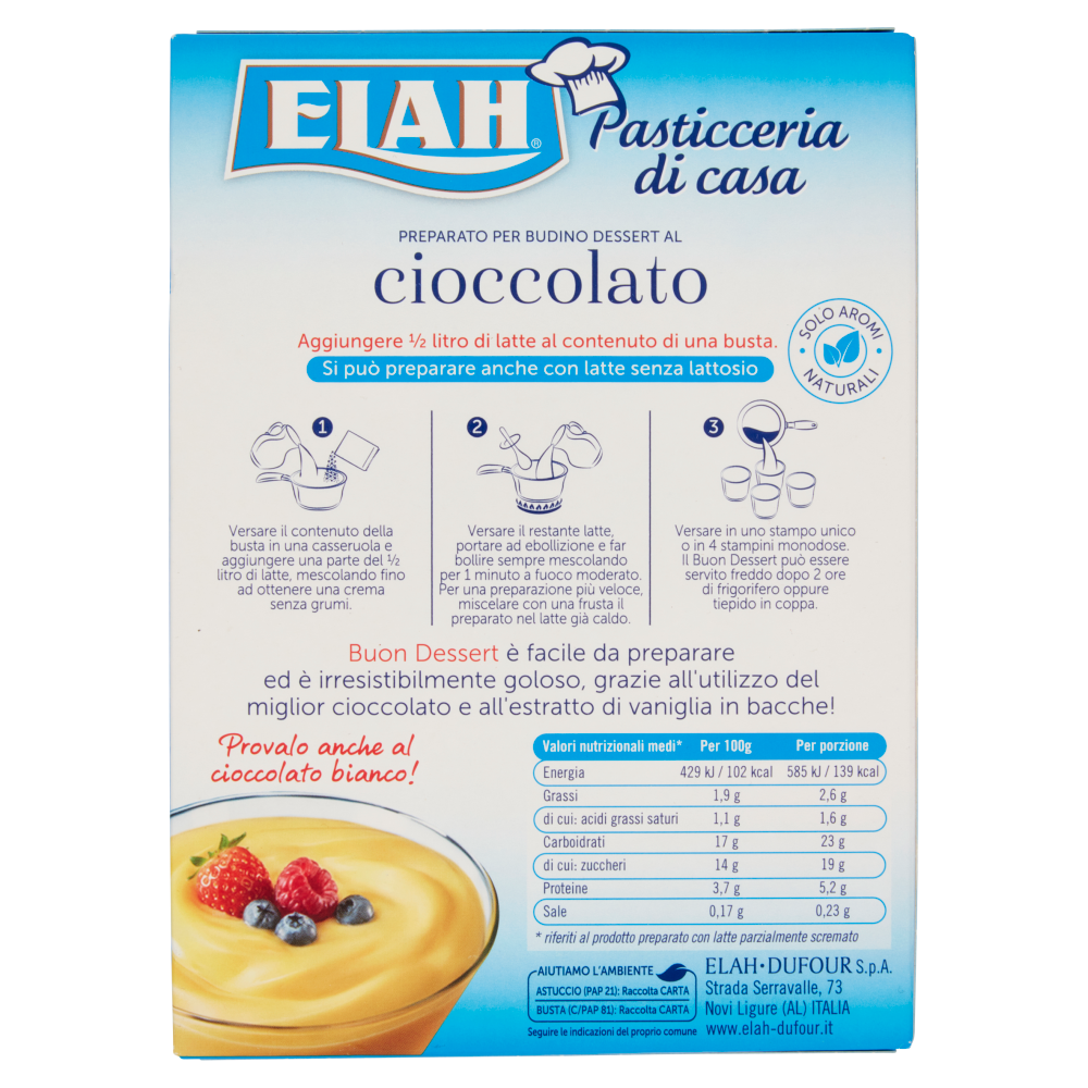 Elah Buon Dessert Preparato per Budino Dessert al cioccolato 85 g