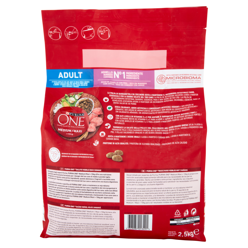 PURINA ONE Medium/Maxi Adult Ricco in Agnello con Riso 2,5 kg