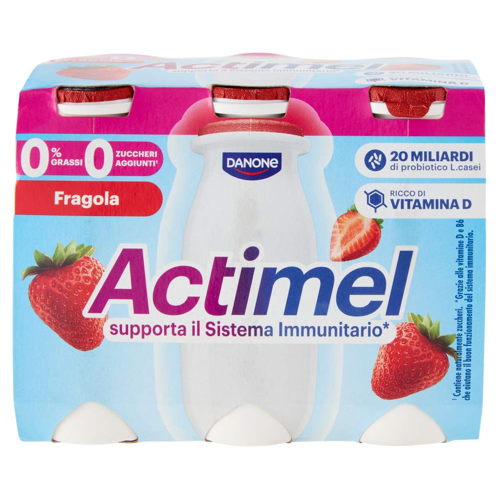 ACTIMEL, Yogurt da Bere con Vit B6 e D per il Sistema Immunitario, 0% grassi, gusto Fragola, 6X100G